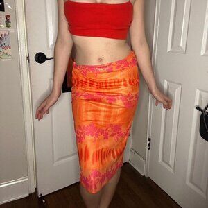 orange pink midi hawaiian flower skirt 🌺